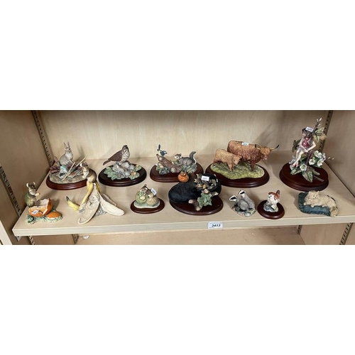 3413 - SELECTION OF BORDER OF FINE ARTS ANIMAL FIGURES FEATURING CATTLE, BADGER, MICE & OTHERS OVER 1 SHELF