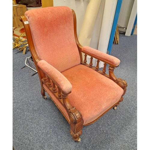 4 - 19TH CENTURY MAHOGANY FRAMED GENTLEMAN'S ARMCHAIR ON BALUSTER SUPPORTS