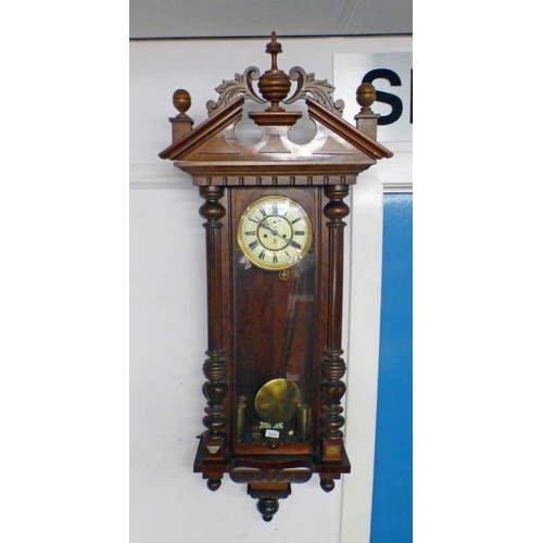 44 - LATE 19TH CENTURY MAHOGANY CASED WALL CLOCK BY GUSTAF BECKER WITH 2 BRASS WEIGHTS