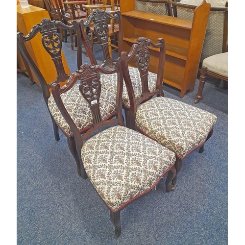 538 - PAIR OF 19TH CENTURY MAHOGANY CHAIRS ON CABRIOLE SUPPORTS & 1 OTHER SIMILAR PAIR