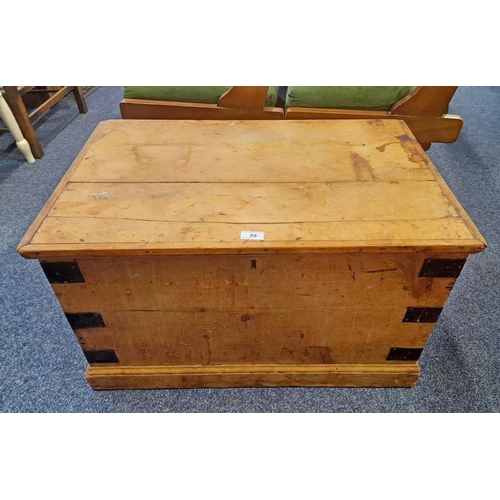 55 - PINE BOX WITH METAL FIXTURES, 44CM TALL X 75CM WIDE