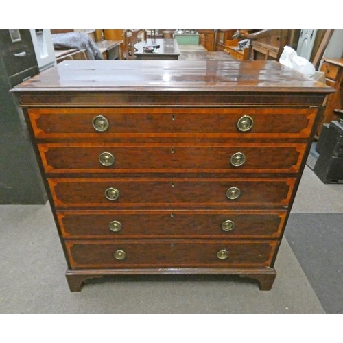 5519 - 19TH CENTURY MAHOGANY SECRETAIRE'S CHEST WITH BOXWOOD CROSSBANDING & FITTED INTERIOR BEHIND FALL FRO... 