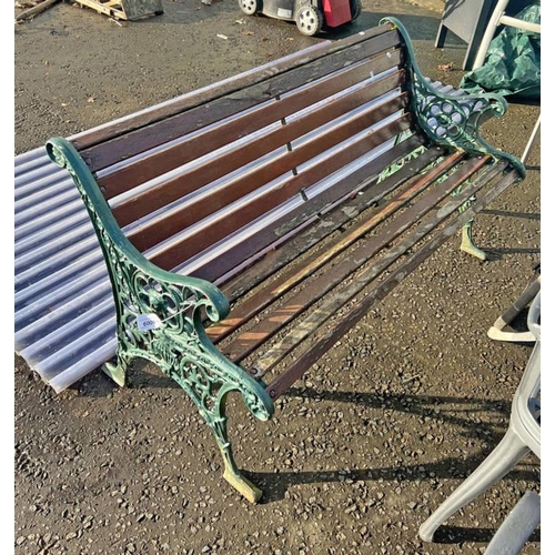 6009 - WOODEN GARDEN BENCH WITH PAINTED CAST METAL ENDS