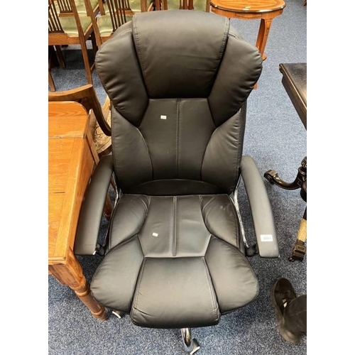 6023 - BLACK LEATHERETTE & CHROME SWIVEL OFFICE ARM CHAIR