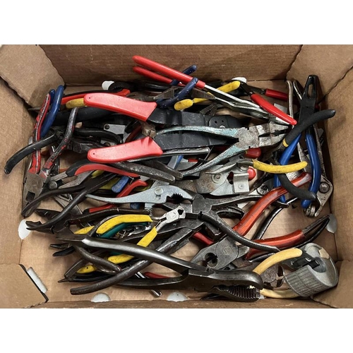 6059 - BOX OF VARIOUS PLIERS, GRIPS ETC IN ONE BOX