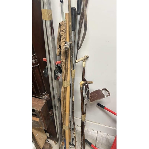 6068 - SELECTION OF WALKING STICKS, CANES, SKIS ETC