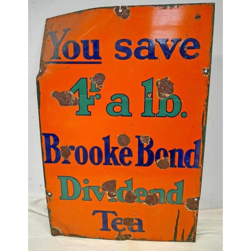 1008 - ENAMEL SIGN 'YOU SAVE 4D A LB BROOKE BOND DIVIDEND TEA' 77 X 51 CM