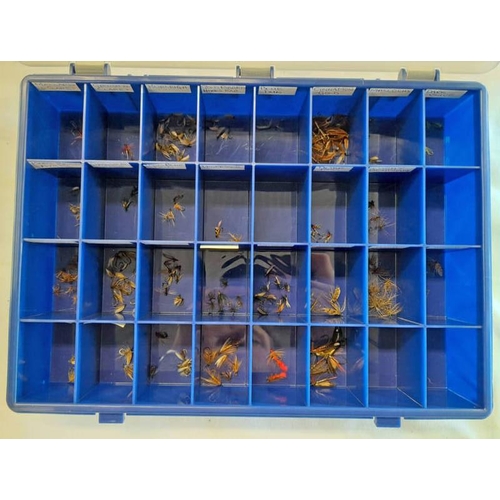 1011 - MULTI SECTIONAL BOX WITH CONTENTS OF VARIOUS FISHING FLIES