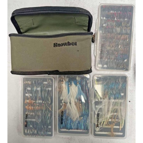 1024 - FOUR SNOWBEE FLY BOXES WITH CONTENTS OF VARIOUS FLIES IN A SNOWBEE CARRY CASE