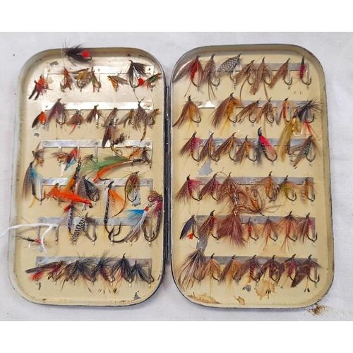 1037 - HARDY BROS LTD, MAKERS ALNWICK BLACK JAPANNED FLY BOX WITH CONTENTS OF FLIES