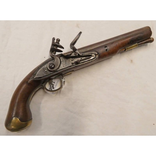 1102 - FLINTLOCK LIGHT DRAGOON SERVICE PISTOL WITH 23 CM LONG BARREL, .650 CALIBRE, ENGRAVED LOCK STAMPED W... 