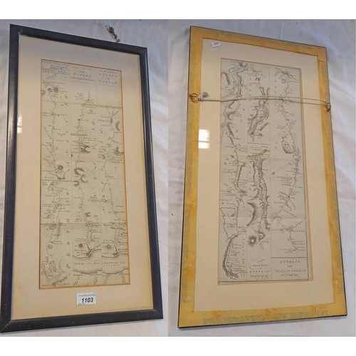 1103 - FRAMED DOUBLE SIDED MAP ''THE ROAD FROM DUNDEE TO CUPAR AND DUNKELD'' AND ''THE ROAD FROM DUNDEE TO ... 