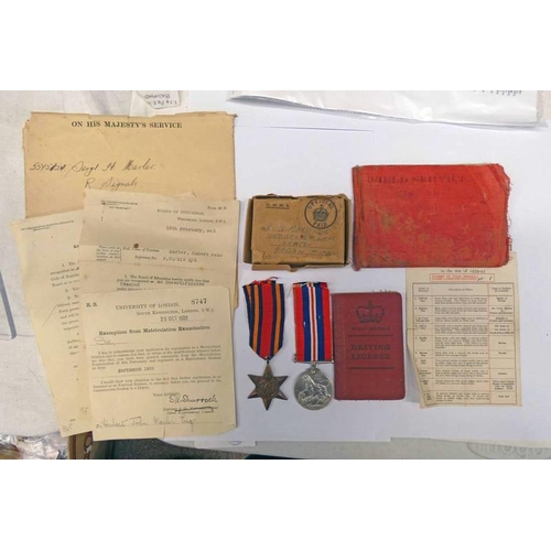 1105 - WW2 MEDAL GROUP TO SERGEANT H MARLER CONSISTING OF A BURMA STAR & A 1939-45 WAR MEDAL. VARIOUS PAPER... 