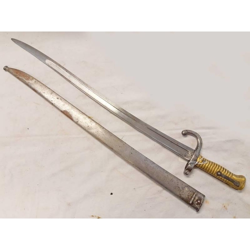 1116 - NUMBERS MATCHING FRENCH CHASSEPOT BAYONET WITH 57CM LONG BLADE, BOTH BAYONET & SCABBARD MARKED RS 96... 