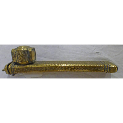 1135 - 19TH CENTURY BRASS MIDDLE EASTERN OPIUM PIPE HOLDER LENGTH 24CM