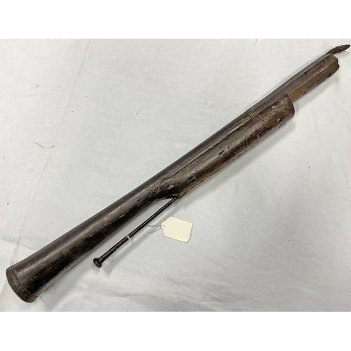 1144 - 19TH CENTURY 2 STAGE BARREL FOR A BLUNDERBUSS WITH FLARED MUZZLE & IRON RAM ROD, LENGTH OF BARREL 61... 