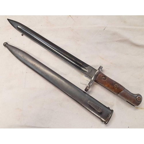 1170 - SIMSON & CO SUHL BAYONET WITH 28.3CM LONG BLACKENED BLADE, SERIAL NO.3183 WITH SCABBARD