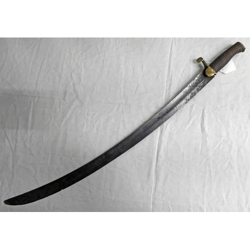 1222 - 19TH CENTURY MOUNTED ARTILLERY TYPE SWORD WITH 72CM SINGLE EDGE CURVED FULLERED BLADE MARKED ROBT. M... 