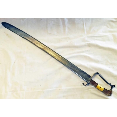 1244 - 19TH CENTURY EASTERN SWORD WITH 66.5CM LONG SECTION STEEL BLADE WITH PARTIAL DOUBLE EDGE, RICASSO WI... 