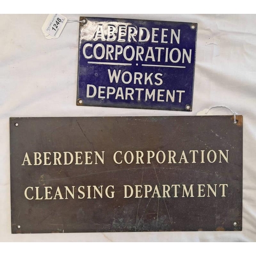 1248 - ENAMEL SIGN 'ABERDEEN CORPORATION WORKS DEPARTMENT' 20.5 X 15.5 CM & A METAL SIGN 'ABERDEEN CORPORAT... 