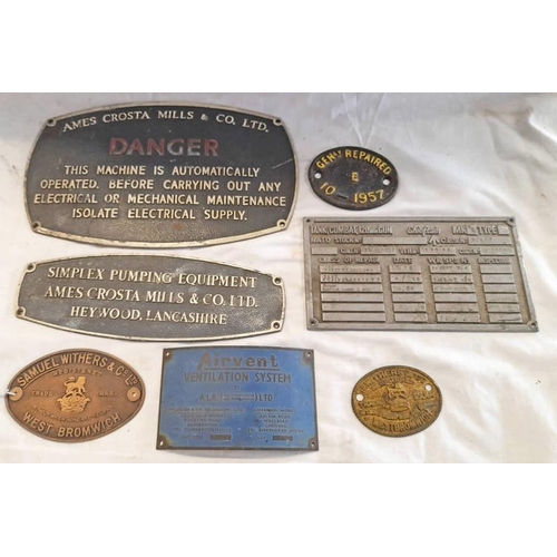 1260 - SELECTION OF SIGNS / PLAQUES TO INCLUDE AMES CROSTA MILLS & CO LTD DANGER SIGN, CHIEFTAIN TANK PLAQU... 