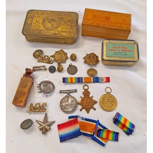 1278 - WW1 MEDAL TRIO WITH 1914 STAR TO CMT-3034 PTE J WIGHT A.S.C IN A 1914 CHRISTMAS TIN WITH AUSTRALIAN ... 