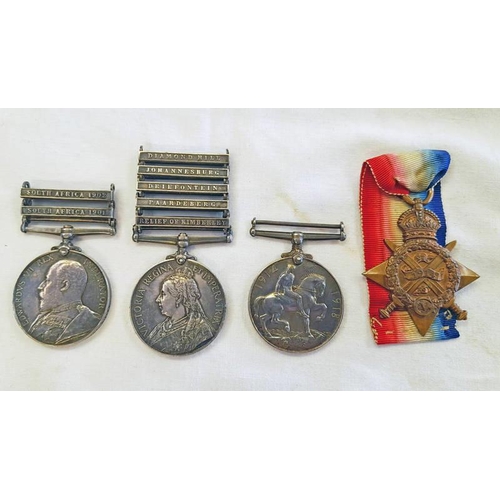 1280 - BOER WAR / FIRST WORLD WAR GROUP OF 4 MEDALS, COMPRISING OF QUEENS SOUTH AFRICA MEDAL WITH FINE CLAS... 