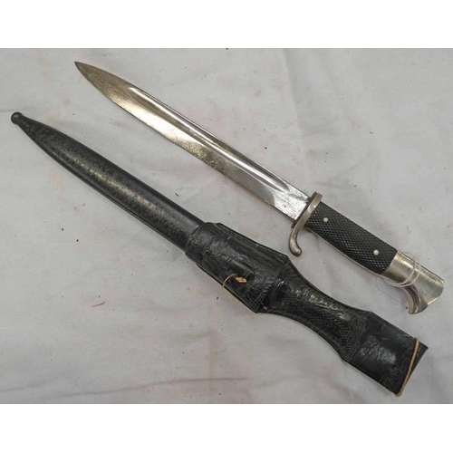 1291 - GERMAN WW2 THIRD REICH DRESS BAYONET BY WKC WITH 25CM LONG BLADE, CHEQUERED GRIP, BLACK STEEL SCABBA... 