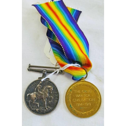 1292 - PAIR OF WW1 MEDALS TO 19226 PTE T WILKS NORTH'D FUS