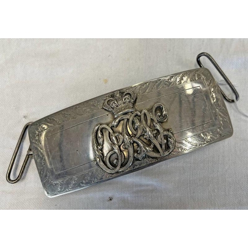 1303 - 19TH CENTURY WHITE METAL MOUNTED OFFICERS SHOULDER BELT POUCH FOR THE OXFORD VOLUNTEER RIFLES