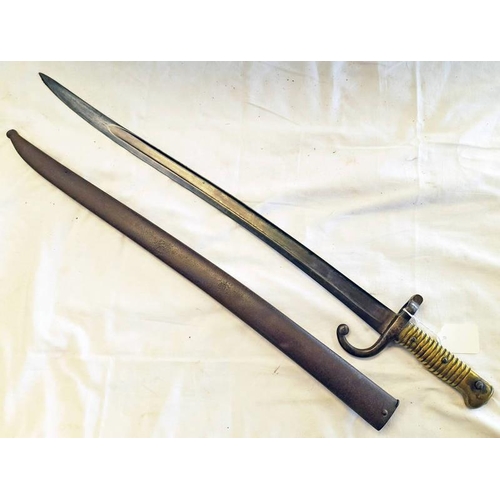 1310 - FRENCH M1866 CHASSEPOT YATAGHAN SWORD BAYONET WITH 57CM LONG BLADE WITH ITS SCABBARD