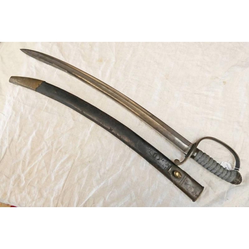 1318 - VICTORIAN POLICE SWORD, 61CM BLADE, BRASS HILT WITH D-SHAPE GUARD, FISHSKIN GRIP & BRASS & LEATHER S... 