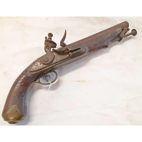 1325 - NEW LAND PATTERN 16 BORE FLINTLOCK PISTOL WITH 22.5CM LONG BARREL, LOCK SIGNED CROWN OVER GR & TOWER... 