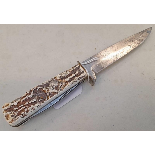 1341 - VINTAGE HUNTING KNIFE WITH SIMULATED STAG GRIP