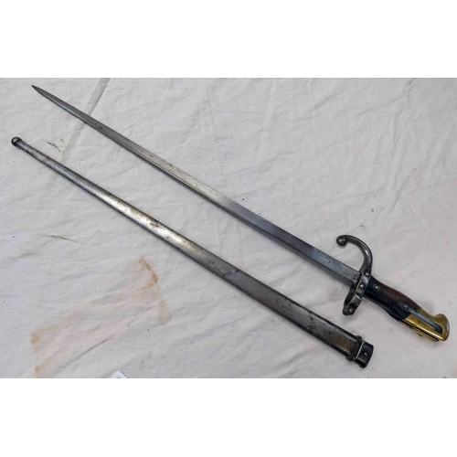 1342 - FRENCH MODEL 1874 GRAS BAYONET WITH 51.8CM LONG BLADE MARKED MRE.D'ARMES DE CHATA MAR.1876 TO SPINE ... 