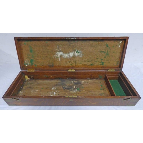 1350 - MID 19TH CENTURY OAK GUN CASE WITH BRASS MOUNTS, 89.5CM LONG