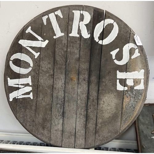 1361B - WHISKY BARREL LID MARKED ''MONTROSE''  60 CM ACROSS