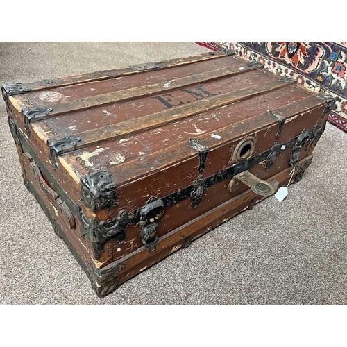 1361E - WOOD AND METAL BOUND LUGGAGE TRUNK