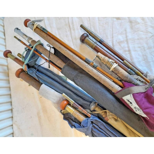 1436 - SELECTION OF VINTAGE FISHING RODS TO INCLUDE EMSLIE DUNDEE, ALEX MARTIN GLASGOW, CLAN ROD, SHARPES S... 