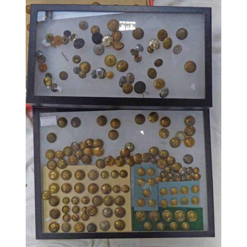 1441 - LARGE SELECTION OF MILITARY BUTTONS IN TWO GLAZED CASES TO INCLUDE SEAFORTH HIGHLANDERS, ROYAL ARMY ... 