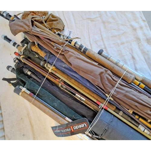 1442 - SELECTION OF FISHING RODS TO INCLUDE SHAKESPEARE CONTENDER FLY, DAM MEGA SPIN 8FT 2-PIECE ROD, CLASS... 