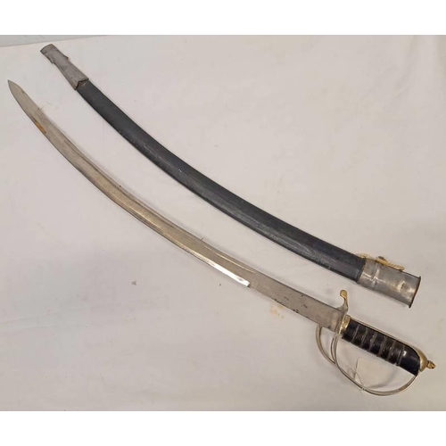 1461 - INDIAN CAVALRY SWORD WITH 78.5CM LONG CURVED BLADE WITH ETCHED FOLIAGE DECORATION, WIRE BOUND GRIP &... 