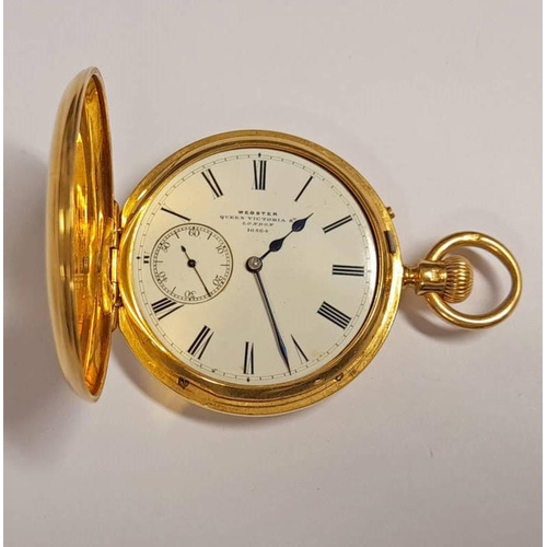 20 - 18CT GOLD HALF HUNTER FOBWATCH PATENT NO 16564 BY WEBSTER OF LONDON - 66.7 G