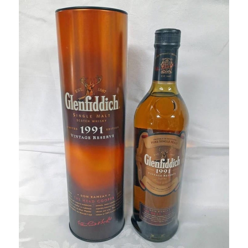 2027 - 1 BOTTLE GLENFIDDICH 1991 VINTAGE RESERVE PURE SINGLE MALT WHISKY. DON RAMSAY THE HEAD COOPER - 70CL... 