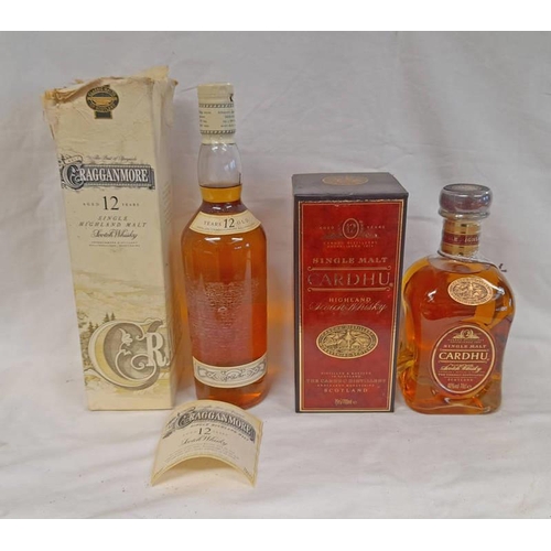 2028 - 2 BOTTLES SINGLE MALT WHISKY : CARDHU 12 - 700ML, 40% VOL BOXED & CRAGGANMORE 12 - 700ML, 40% VOL. B... 