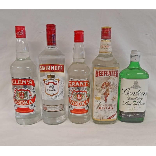 2034 - 5 BOTTLES OF VODKA & GIN TO INCLUDE SMIRNOFF, BEEFEATER & GORDONS 1970'S