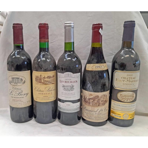 2037 - 5 BOTTLES WINE TO INCLUDE CHATEAU HAUT-MAZIERES 2001 BORDEAUX, CHATEAU LE BOSCQ 1996 MEDOC & 3 OTHER... 