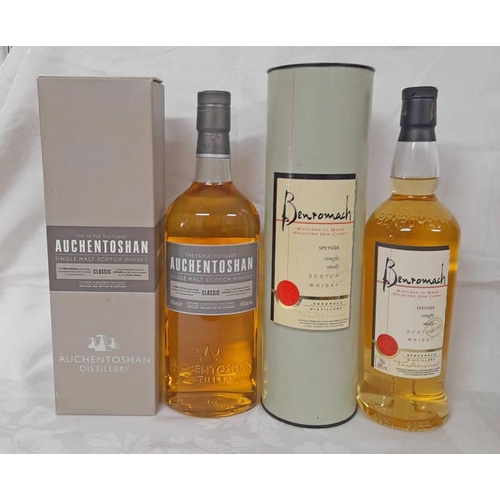 2073 - 2 BOTTLES OF SINGLE MALT WHISKY : AUCHENTOSHAN CLASSIC - 700 ML , 40% VOL. BOXED & BENROMACH TRADITI... 