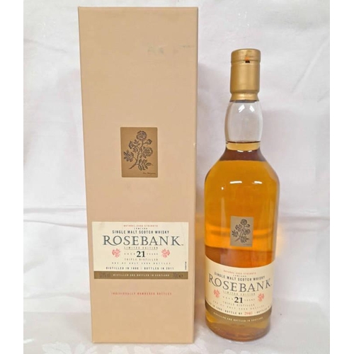 2093 - 1 BOTTLE ROSEBANK NATURAL CASK STRENGTH 21 YEAR OLD SINGLE MALT WHISKY, DISTILLED 1990 - 70CL, 53.8%... 