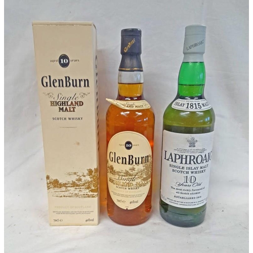 2104 - 2 BOTTLES 10 YEAR OLD SINGLE MALT WHISKY : LAPHROAIG - 70CL, 40% VOL & GLENBURN - 70CL, 40% VOL. BOX... 